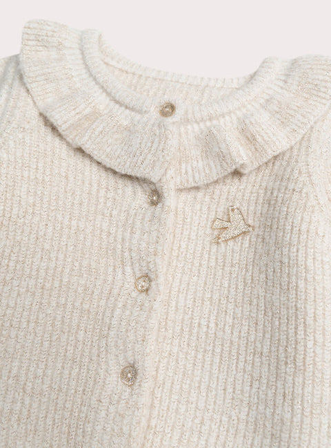 Cream Cardigan With Ruffled Collar