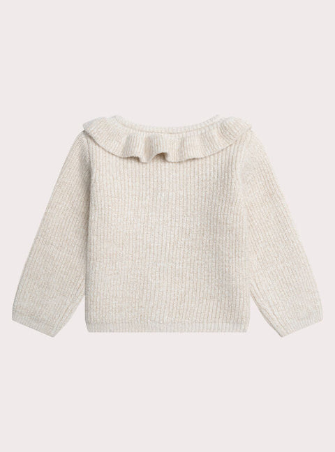 Cream Cardigan With Ruffled Collar