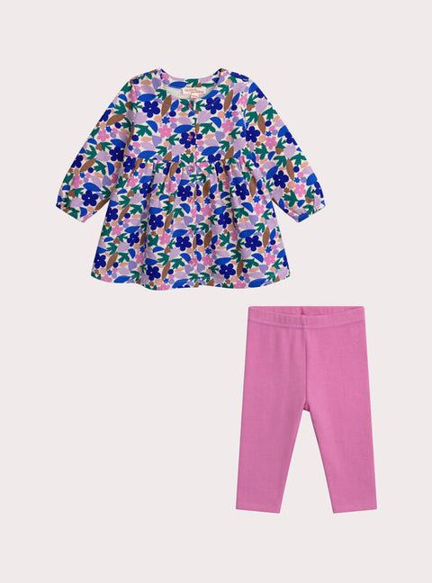 Floral Print Cotton Dress With Matching Leggings