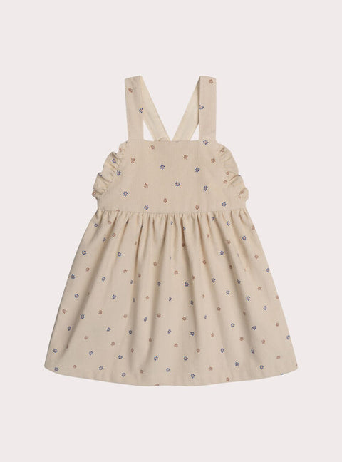 Beige Floral Print Corduroy Dress
