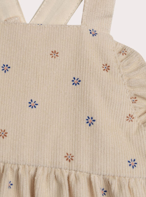 Beige Floral Print Corduroy Dress
