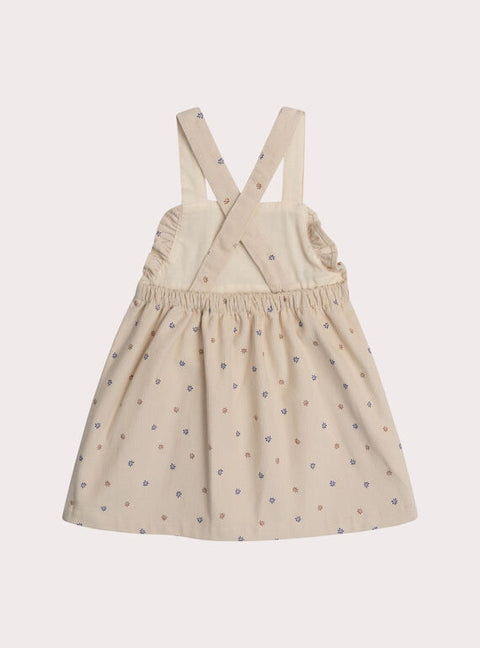 Beige Floral Print Corduroy Dress