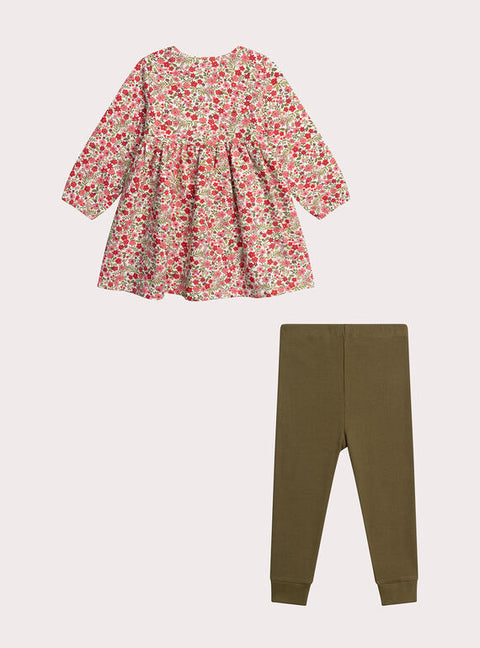 Floral Print Cotton Dress With Leggings