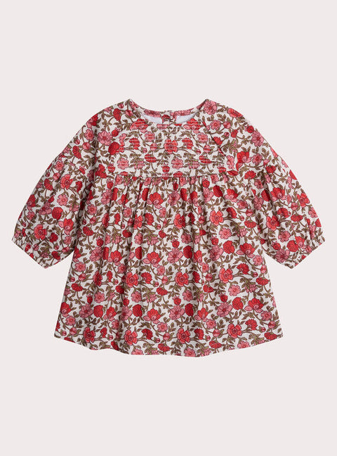 Lined Pink Floral Print Cotton Dress