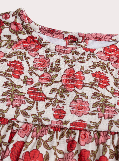 Lined Pink Floral Print Cotton Dress