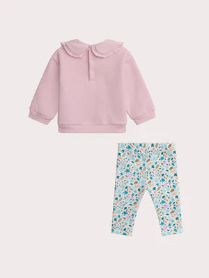 Pink Cotton Fleece Sweashirt With Printed leggings