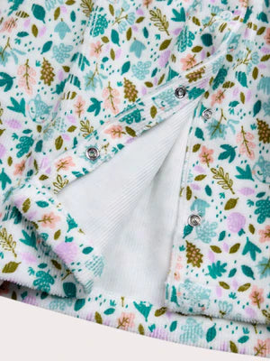 Cream Floral Print Velour Fleece Dress