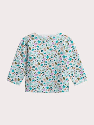 Cream Leaf Print Cotton T-shirt