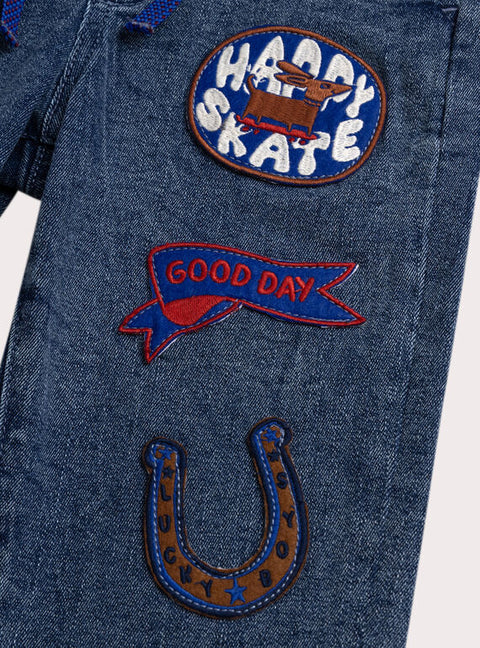 Blue Denim Jeans With Patch Detail