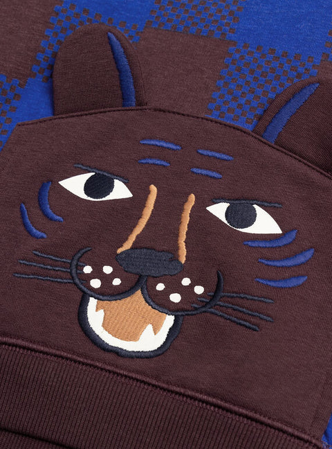 Burgundy Check Cotton Fleece Sweatshirt