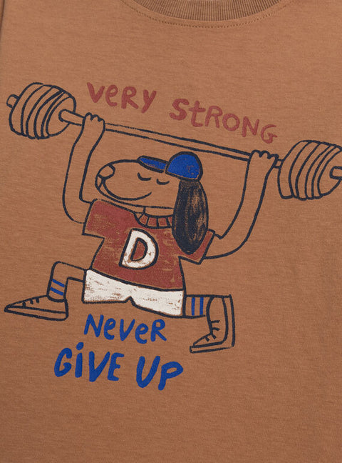 Brown Dog Print Cotton T-shirt