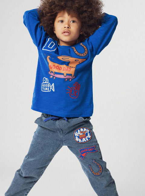 Blue Dog Animation Cotton T-shirt