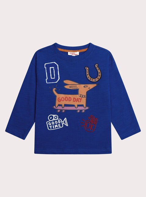 Blue Dog Animation Cotton T-shirt