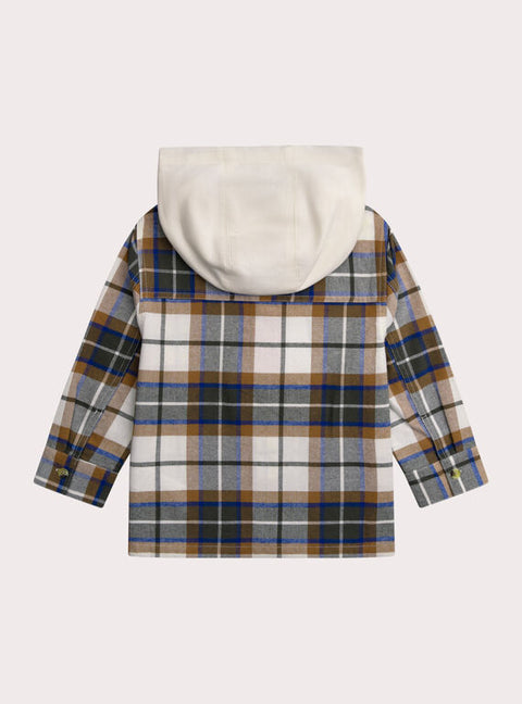 Hooded Green Check Cotton Shirt