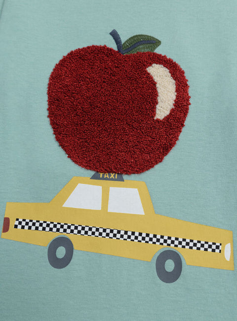 Blue Apple Print Cotton T-shirt