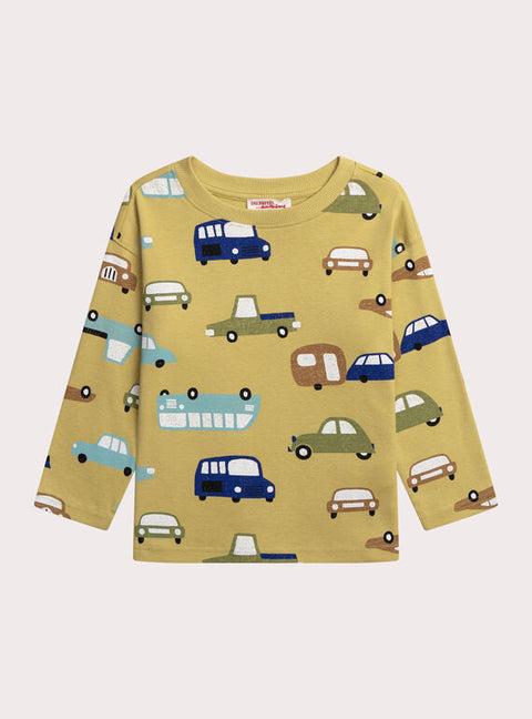 Yellow Car Print Cotton T-shirt