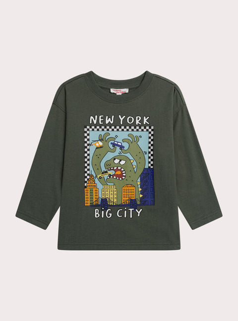 Green Dinosaur Animation Cotton T-shirt