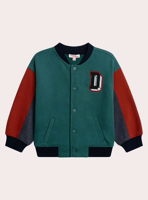 Green Cotton Fleece Baseball Jacket