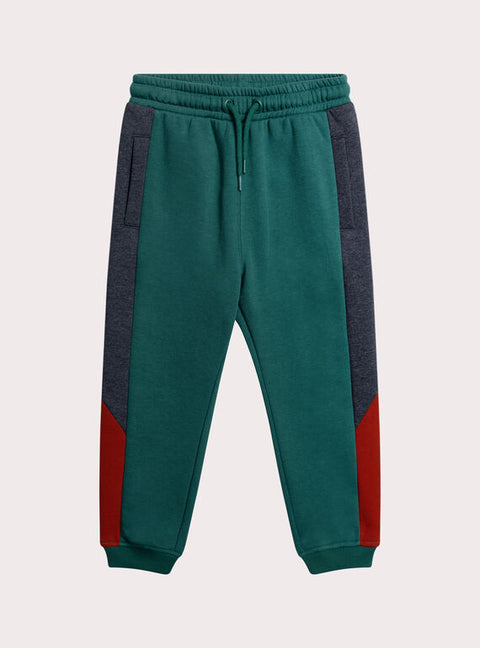 Green Colour Block Cotton Fleece Joggers