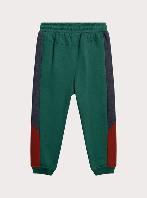 Green Colour Block Cotton Fleece Joggers
