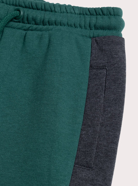 Green Colour Block Cotton Fleece Joggers