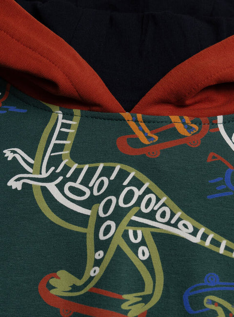 Green Printed Cotton Fleece Hoodie