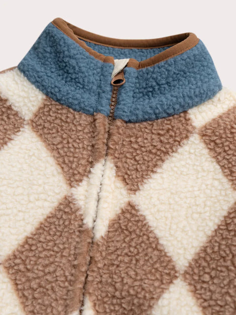 Beige Argyle Faux Sheepskin Jacket