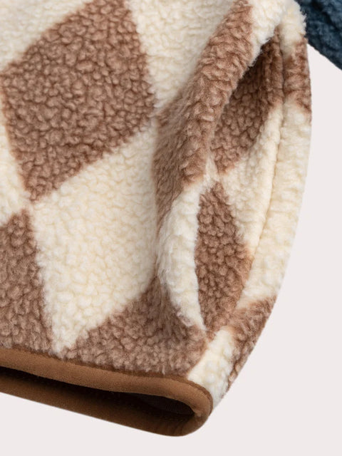 Beige Argyle Faux Sheepskin Jacket