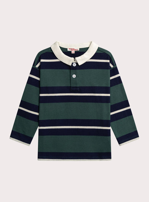 Green Stripe Cotton Polo Shirt