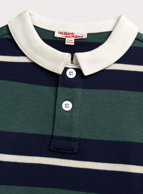 Green Stripe Cotton Polo Shirt