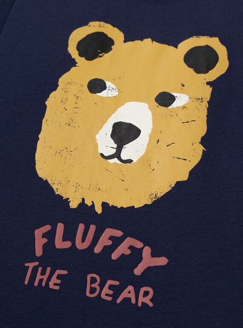 Navy Bear Animation Cotton T-shirt