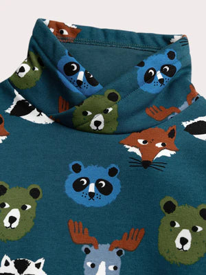 Blue Forest Animal Print Cotton Fleece Sweatshirt