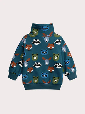 Blue Forest Animal Print Cotton Fleece Sweatshirt