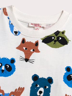 Cream Forest Animal Print Cotton T-shirt