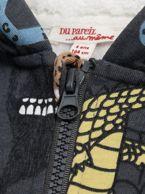 Grey Animal Print Cotton Fleece Hoodie