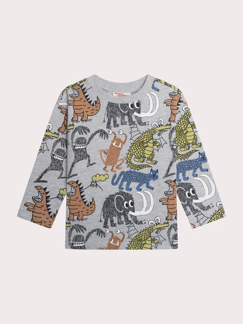 Grey Dinosaur Print Cotton T-shirt