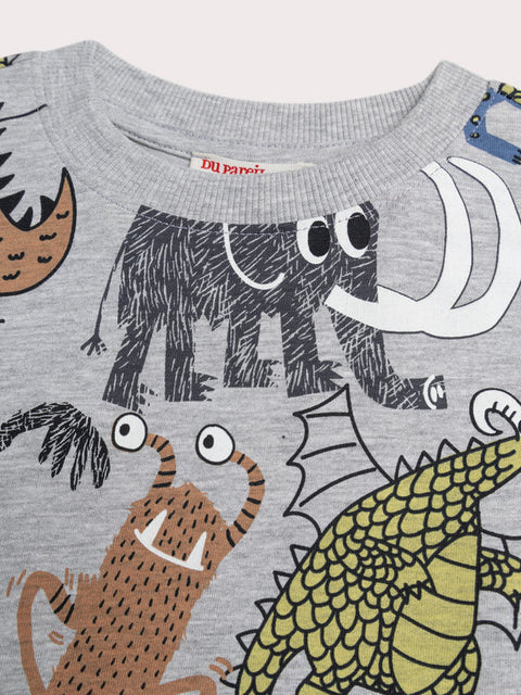Grey Dinosaur Print Cotton T-shirt