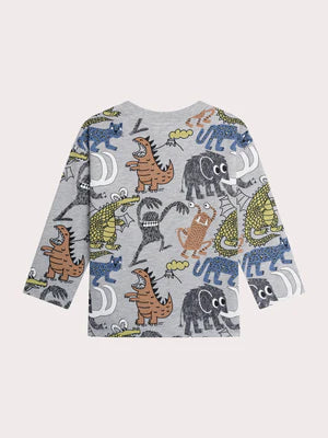 Grey Dinosaur Print Cotton T-shirt