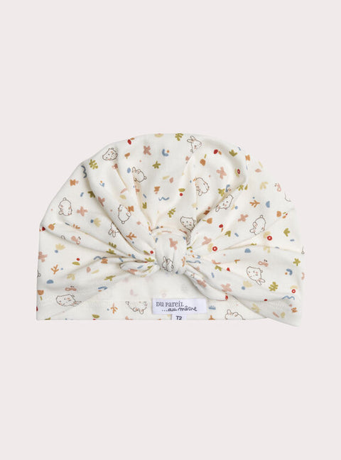 Newborn White Printed Jersey Hat