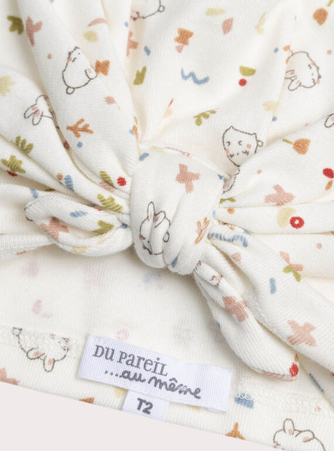 Newborn White Printed Jersey Hat