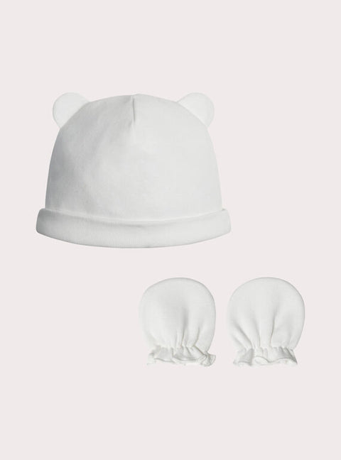 White Newborn Hat & Mittens Set
