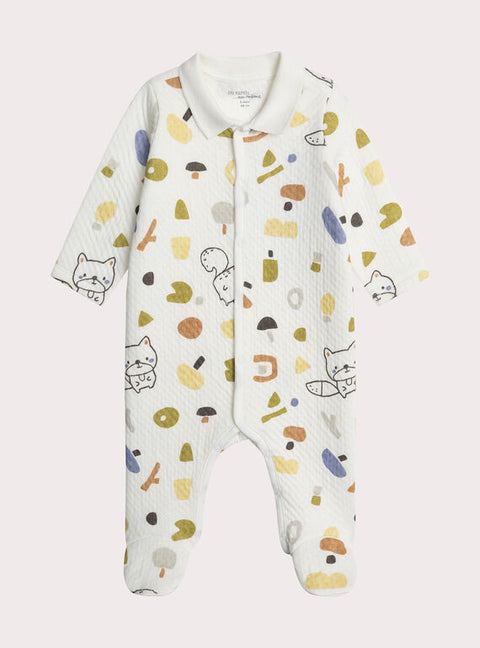 Newborn White Printed Cotton Sleepsuit
