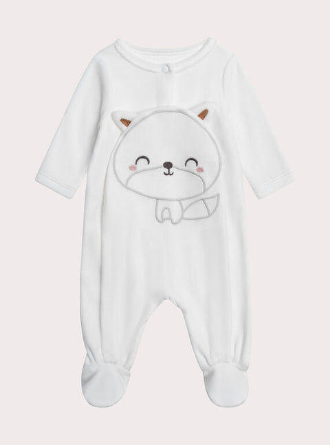 Newborn White Velour Sleepsuit