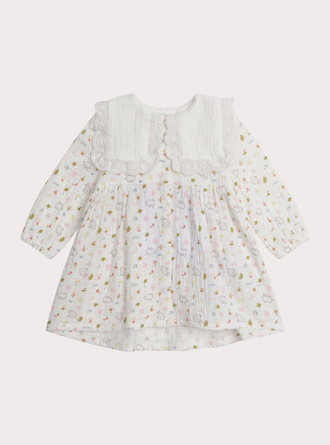 Newborn White Printed Cotton Dress