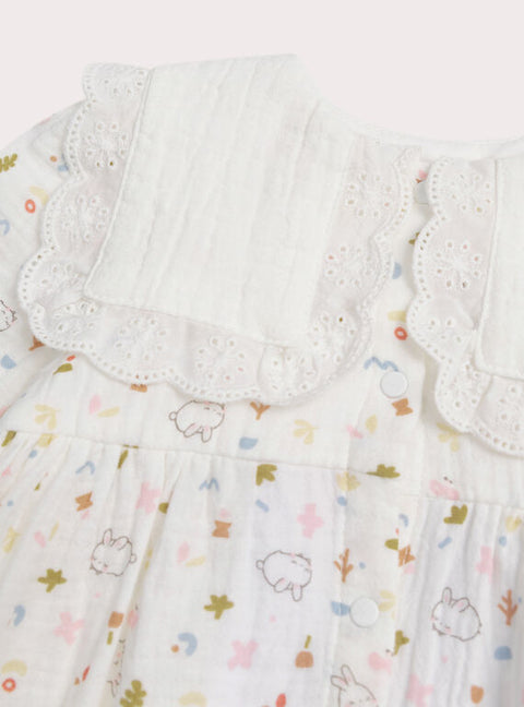 Newborn White Printed Cotton Dress