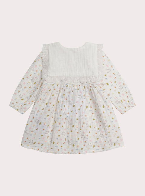 Newborn White Printed Cotton Dress