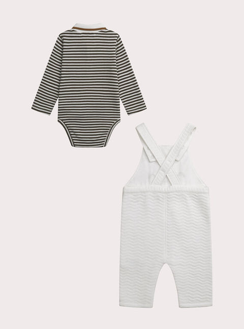 Newborn Striped Cotton Bodysuit With Dungarees