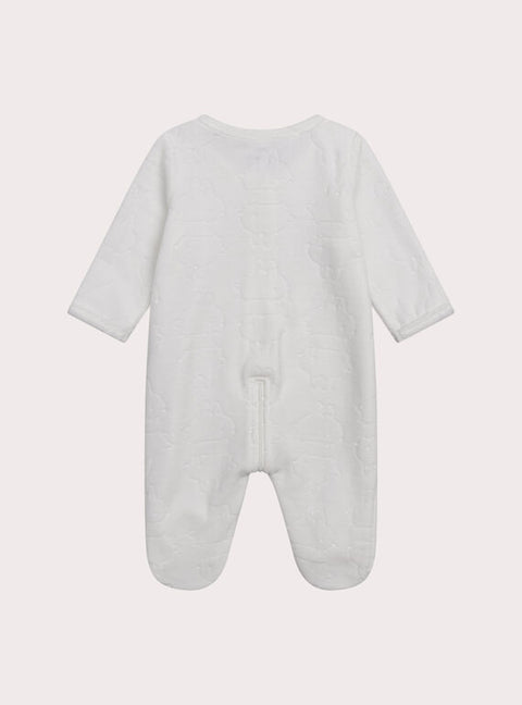 White Embossed Velour Cotton Rich Sleepsuit