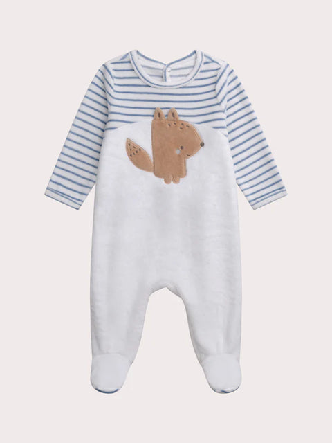 White Newborn Velour Sleepsuit With Fox Animation