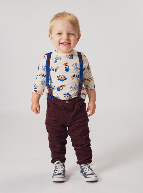 Lined Burgundy Corduroy Trousers With Braces